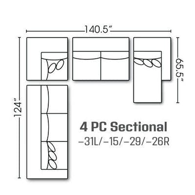 Layout E:  Four Piece Sectional 124" x 140.5" x 66.5"