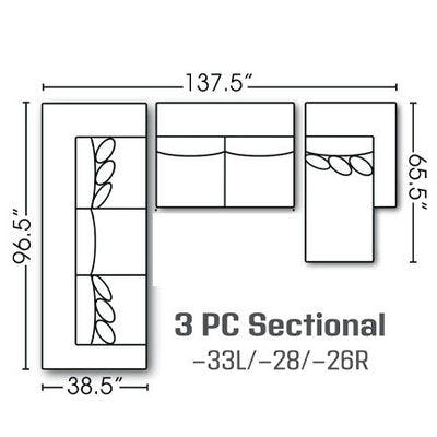 Layout J: Three Piece Sectional 96.5" x 137.5" x 65.5"