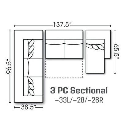 Layout C: Three Piece Sleeper Sectional 96.5" x 137.5" x 65.5"