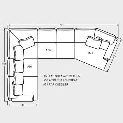 Layout A:  Three Piece. Sectional 106" x 162"