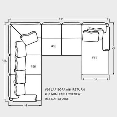 Layout D: Three Piece Sectional 106" x 135" x 70"