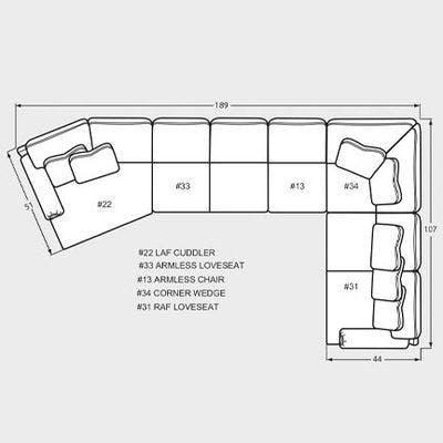 Layout G: Five Piece Sectional 51" x 189" x 107"