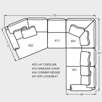 Layout H: Four Piece Sectional 135" x 107"