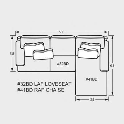 Layout D: Two Piece Sectional 91" x 63"