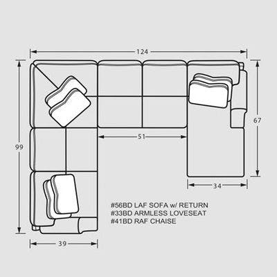 Layout D: Three Piece Sectional 99" x 124" x 67"