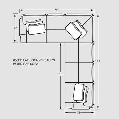 Layout G: Two Piece Sectional 99" x 127"