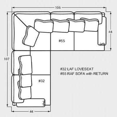 Layout E: Two Piece Sectional 107" x 106"