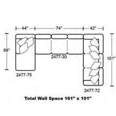 Layout H:  Three Piece Sectional 68" x 161" x 101"