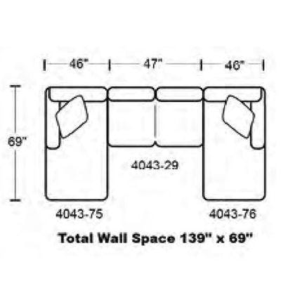 Layout E:  Three Piece Sectional 69" x 139" x 69"