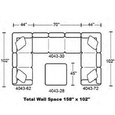 Layout J:  Four Piece Sectional (With Ottoman) 102" x 158" x 102"