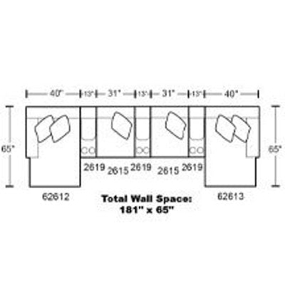 Layout F: Seven Piece Reclining Sectional 65" x 181" x 65"