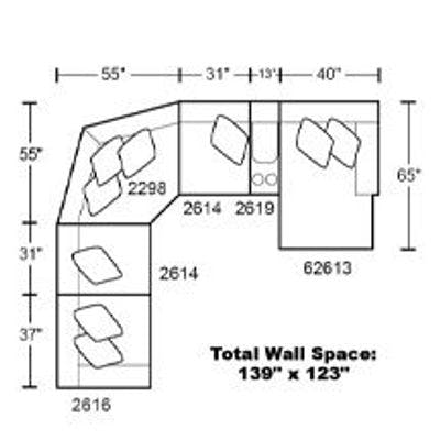 Layout G:  Six Piece Sectional 123" x 139"