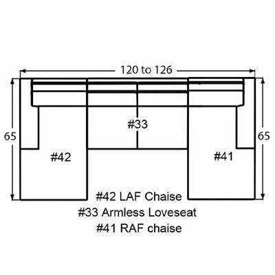 Layout D:  Three Piece Sectional 65" x 120" x 65" (Size varies due to arm selection)