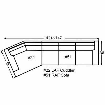 Layout F: Two Piece Sectional 142" to 147" Wide (Size varies due to arm selection)