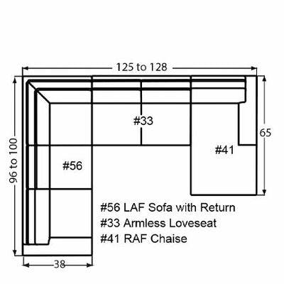 Layout G: Three Piece Sectional 96" x 125" x 65" (Size varies due to arm selection)