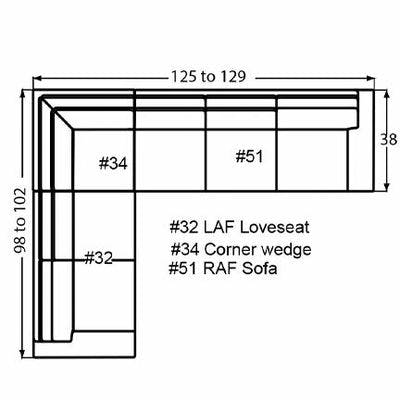 Layout I: Three Piece Sectional 98" x 125" (Size varies due to arm selection)