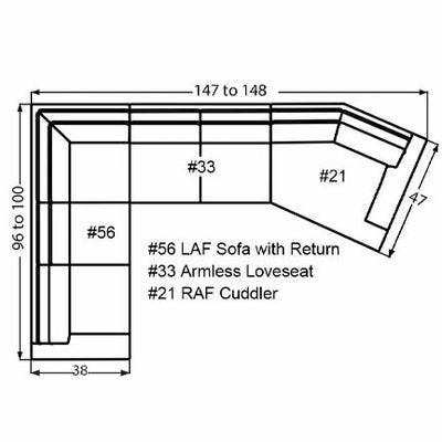 Layout M: Three Piece Sectional 96" x 147" x 47" (Size varies due to arm selection)