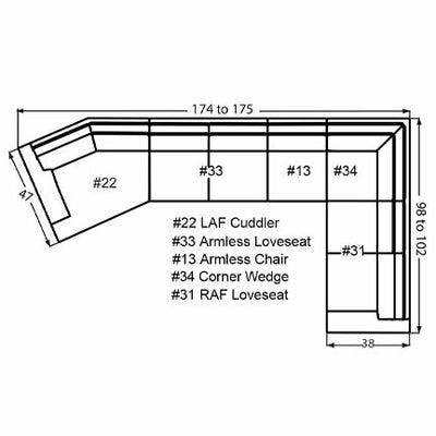 Layout N: Five Piece Sectional 174" x 98"(Size varies due to arm selection)