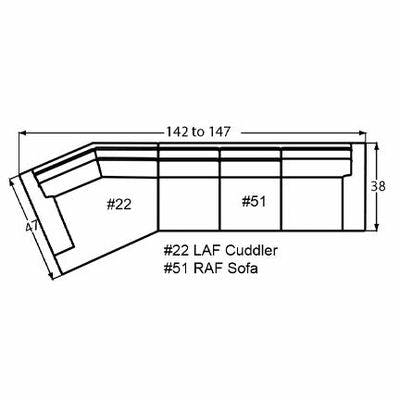 Layout Q: Two Piece Sectional 142" to 147" Wide (Size varies due to arm selection)