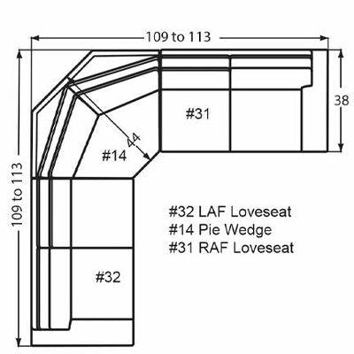Layout R: Three Piece Sectional 109" x 109" (Size varies due to arm selection)