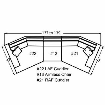 Layout E: Three Piece Sectional 47"  x 137" (Size varies due to arm selection)