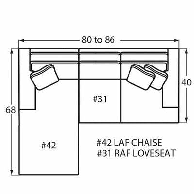 Layout A: Two Piece Sectional 68" x 80" (Size varies due to arm selection)