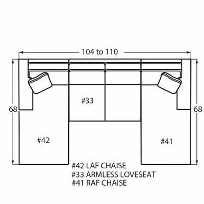 Layout C: Three Piece Sectional 68" x 104" x 68" (Size varies due to arm selection)