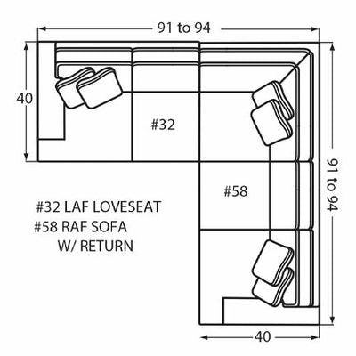Layout E: Two Piece Sectional 91" x 91" (Size varies due to arm selection)