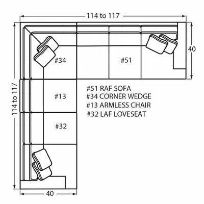 Layout F: Four Piece Sectional 114" x 114" (Size varies due to arm selection)
