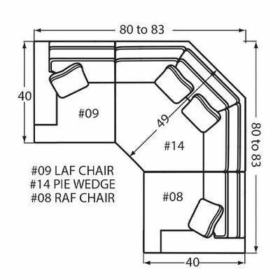 Layout L: Three Piece Sectional 80" x 80" (Size varies due to arm selection)