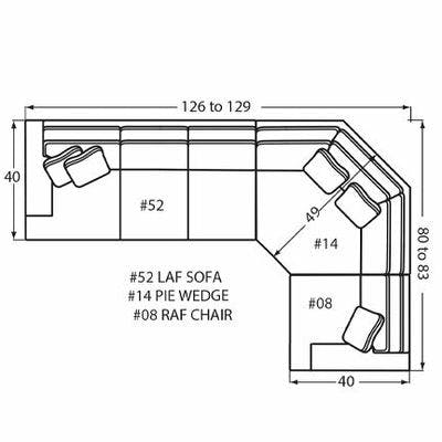 Layout M: Four Piece Sectional 126" x 103" (Size varies due to arm selection)