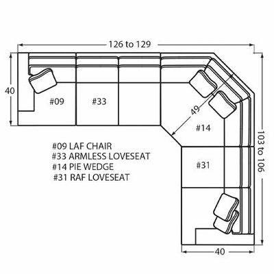 Layout O: Four Piece Sectional 126" x 103" (Size varies due to arm selection)