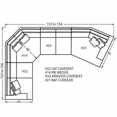 Layout P: Four Piece Sectional 103" x 153" (Size varies due to arm selection)
