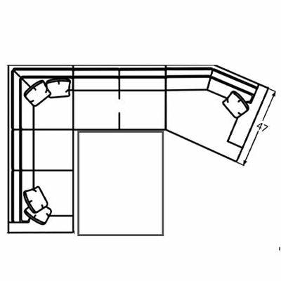 Layout P: Three Piece Armless Sleeper Sectional. 95" x 156"  (Size varies due to arm selection)