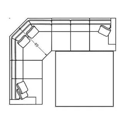 Layout B: Three Piece Sleeper Sectional. 98" x 126". (Size varies due to arm selection)