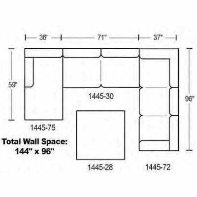 Layout E: Three Piece Sectional 59" x 144" x 96" (Ottoman Available)