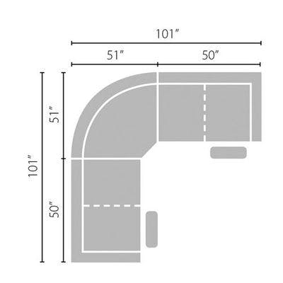 Layout C: Three Piece Reclining Sectional with Two Power Headrest Recliners - 101" x 101"