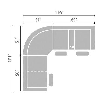 Layout B: Three Piece Reclining Sectional with Three Power Headrest Recliners - 101" x 116"