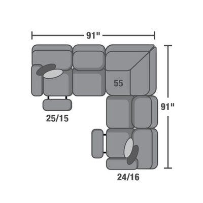 Layout A:  Three Piece Reclining Sectional - 91" x 91"