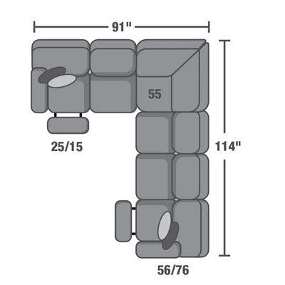 Layout B:  Three Piece Reclining Sectional - 91" x 114"