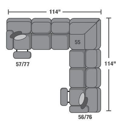 Layout C:  Three Piece Reclining Sectional - 114" x 114"