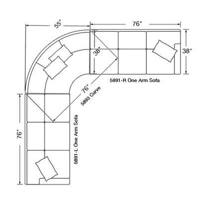 Layout E:  Three Piece Sectional (131" x 131") - Features Corner Curve