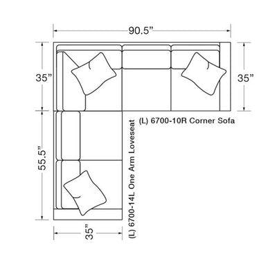 Layout C:  Two Piece Sectional (91" x 90.5")