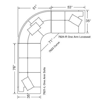 Layout F: Three Piece Sectional (127"x  104")