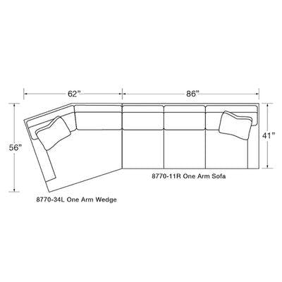 Layout L: Two Piece Sectional (One Arm Wedge Left Side) 56" x 148"