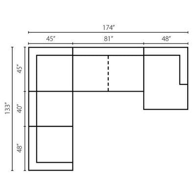 Layout E:  Five Piece Sectional (Chaise Right Side) 133" x 174"
