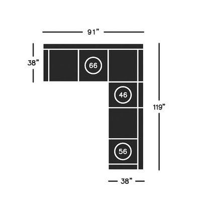 Layout A:  Three Piece Sectional (91" x 119")