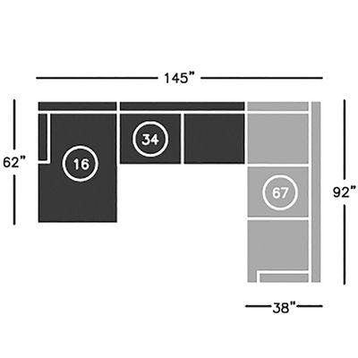 Layout A:  Three Piece Sectional (Chaise Left Side) 62" x 145" x 92"