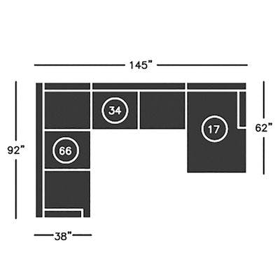 Layout B:  Three Piece Sectional (Chaise Right Side) 92" x 145" x 62"