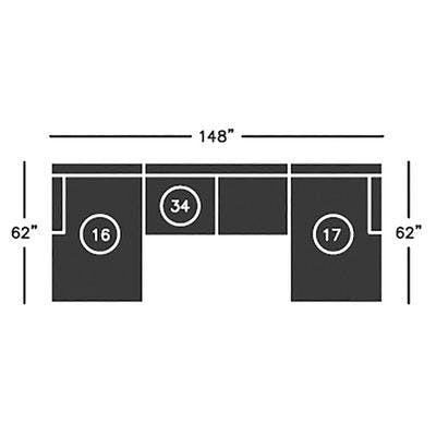 Layout C:  Three Piece Sectional  62" x 148" x 62"